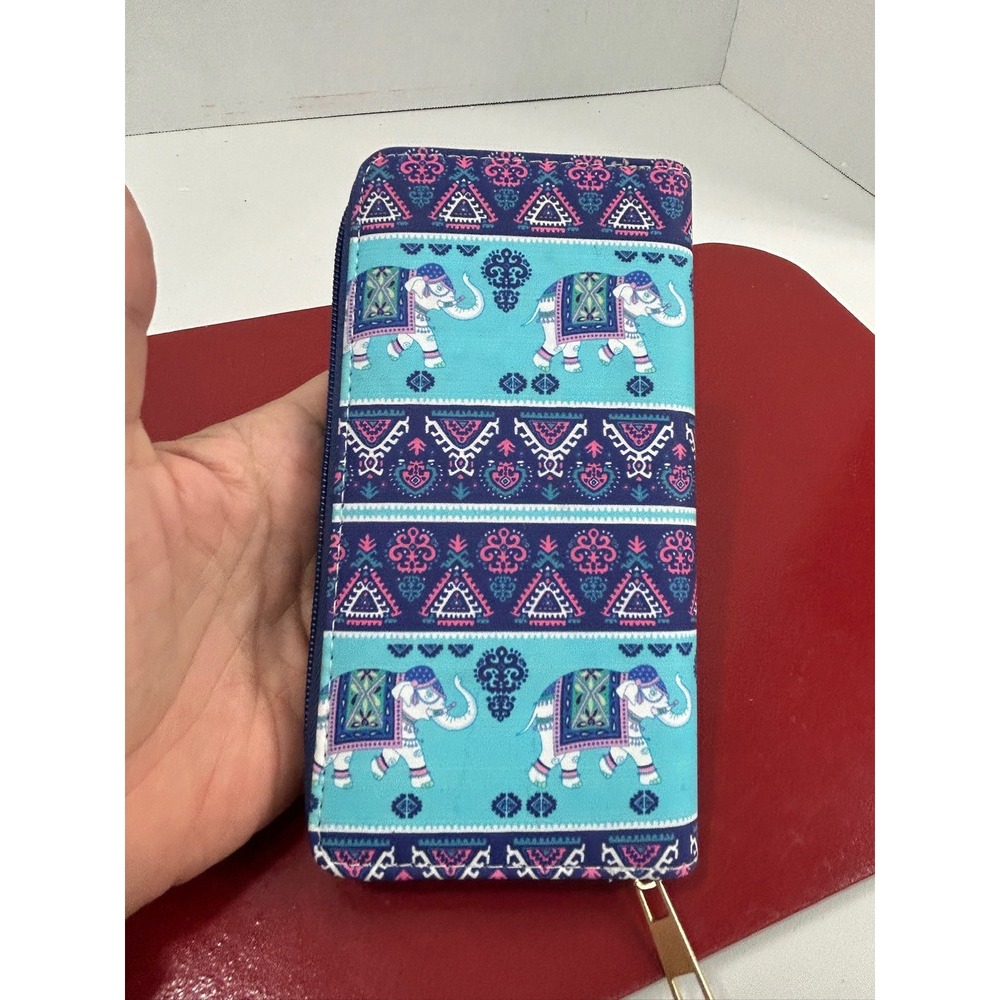 Elephant Print Wallet Womens Zipper Clutch Boho Pattern Organizer‎ Purse Gift